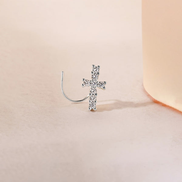 Cross Charm Silver Nose Pin